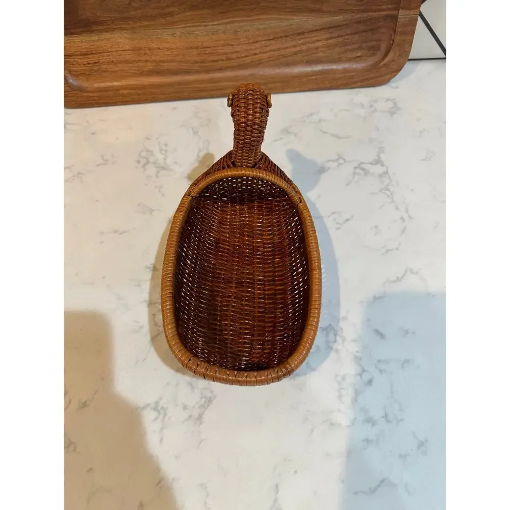 handwoven rattan duck basket elongated oval bowl design integrated duck head